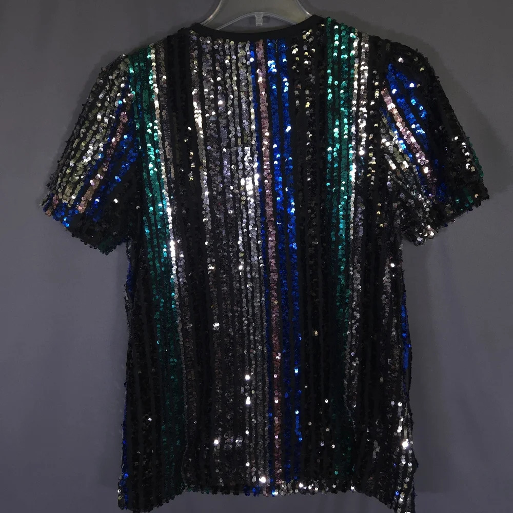 NWT Sunshine & Rodeos Let it Shine Sequin Top Size M. Striped Party Festive Rave - Picture 8 of 8